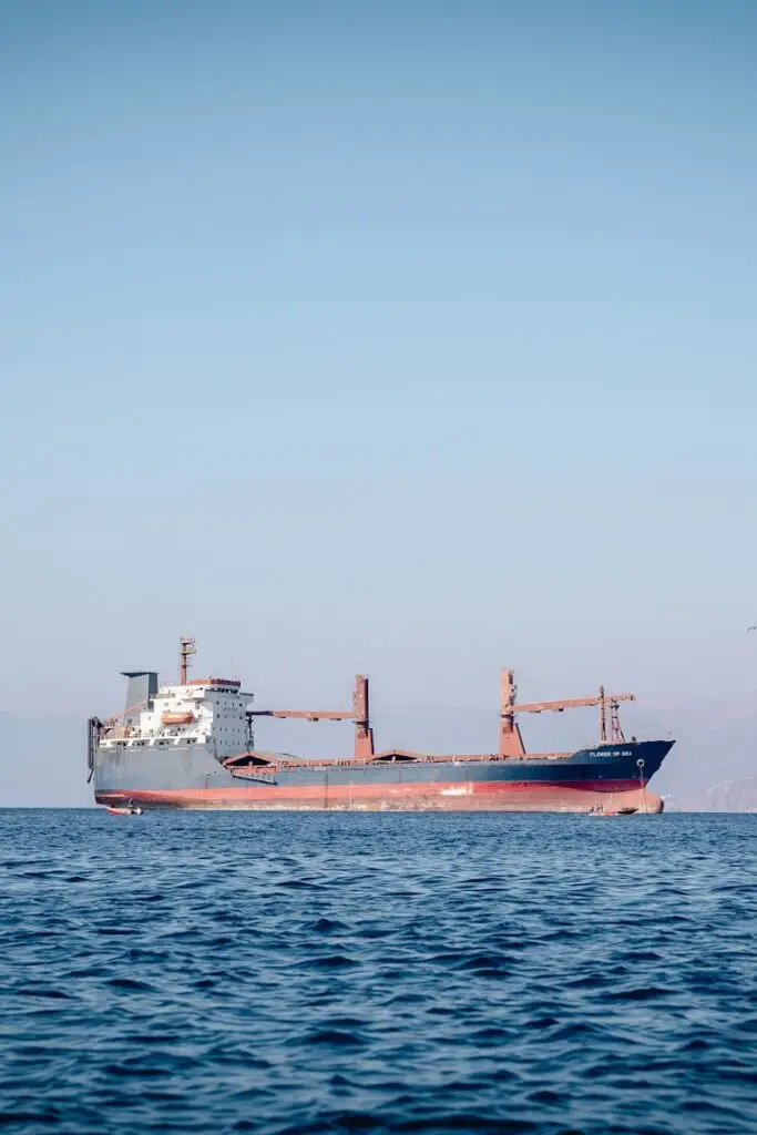 a large boat floating on top of a large body of water
